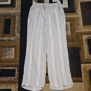 Briggs New York Beige and White Striped Wide-Leg Pants